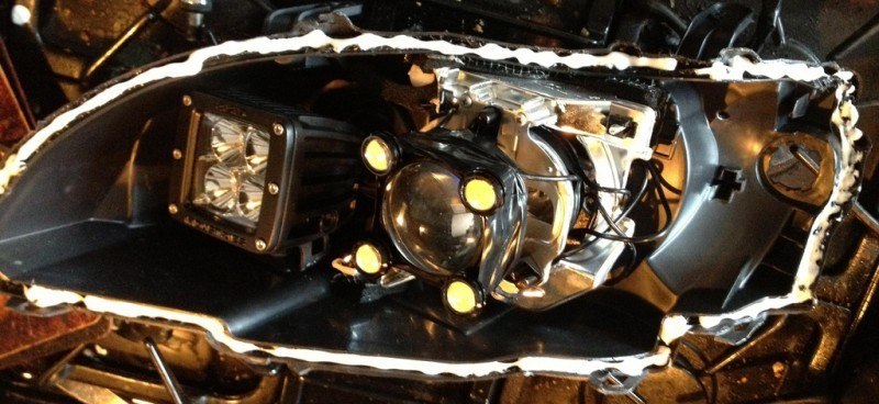 DIY LED Headlights v80 testing quad 3W white points_8185584879_l