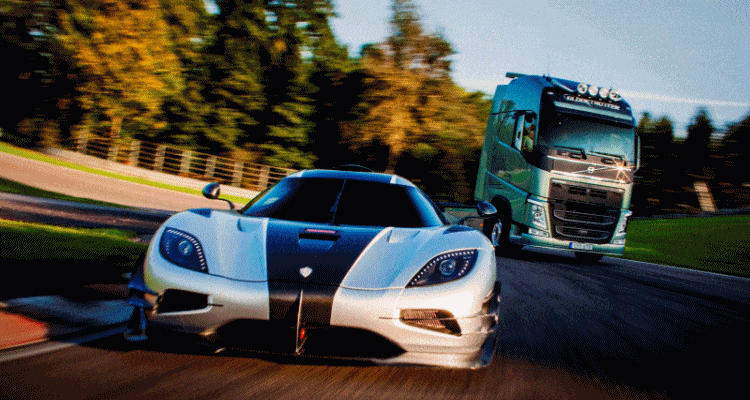 volvo trucks fh vs koenigsegg gif