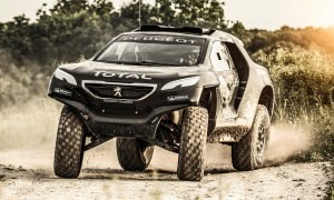 Carlos Sainz performs during the Peugeot 2008 DKR first test in