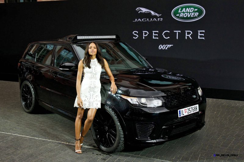 Spectre cast members Naomie Harris and David Bautista are reunited with Jaguar Land Rover stunt vehicles from the film ahead of their international debut in Frankfurt, Germany
